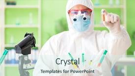  Presentation with gmo - Audience pleasing PPT theme consisting of dna bird - lab assistant testing gmo chicken backdrop and a sky blue colored foreground