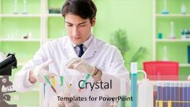  Presentation with gmo - Slide deck with dna bird - lab assistant testing gmo chicken background and a  colored foreground