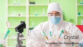  Presentation with gmo - Slide set enhanced with dna bird - lab assistant testing gmo chicken background and a lemonade colored foreground