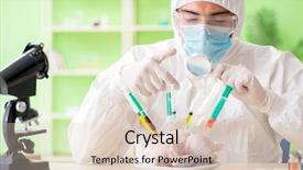  Presentation with gmo - Colorful theme enhanced with dna bird - lab assistant testing gmo chicken backdrop and a lemonade colored foreground