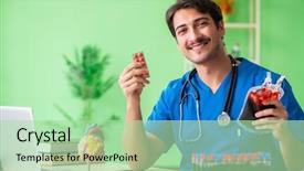  Presentation with blood - Cool new slide deck with dna capsule - doctor doing blood analysis backdrop and a mint green colored foreground