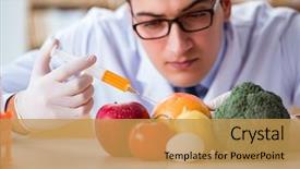  Presentation with fruits - PPT layouts having dna diet - man doctor checking the fruits background and a yellow colored foreground