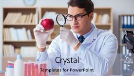  Presentation with dna - Cool new slides with dna diet - scientist working on organic fruits backdrop and a light blue colored foreground