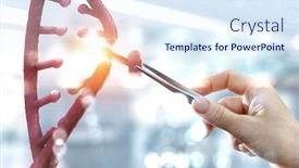  Presentation with molecules - Amazing presentation theme having dna-molecules-design-with-female backdrop and a sky blue colored foreground