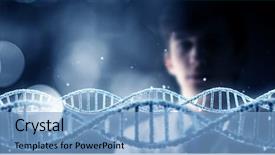  Presentation with science - Slide set having man science technologist in laboratory background and a light blue colored foreground