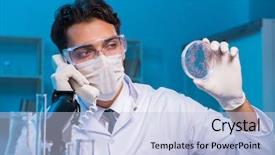  Presentation with analytical chemistry chemical solutions - Audience pleasing presentation consisting of dna phone - chemistry assistant working backdrop and a light blue colored foreground