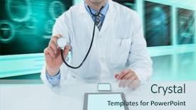  Presentation with dna - Slide set having dna phone - doctor examining with stethscope background and a sky blue colored foreground