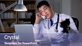  Presentation with doctor office - Amazing presentation having dna phone - young doctor working late backdrop and a ocean colored foreground