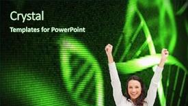  Presentation with dna - Slide deck with dna strands - composite image of cheerful businesswoman background and a wine colored foreground