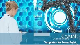  Presentation with data structure - Slide deck featuring dna-structure-against-caucasian-female background and a teal colored foreground