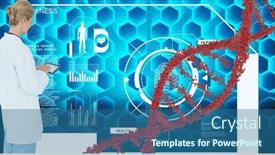  Presentation with data structure - Presentation theme featuring dna-structure-against-caucasian-female background and a ocean colored foreground