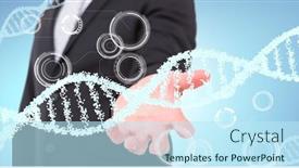  Presentation with business research - Colorful slide deck enhanced with dna-structure-and-round-scanners backdrop and a sky blue colored foreground