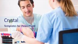  Presentation with blood test - Presentation theme enhanced with dna viru - young patient during blood test background and a sky blue colored foreground