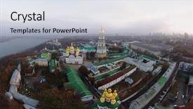  Presentation with aerial - Presentation theme with dnepro - aerial view of kiev-pechersk lavra background and a  colored foreground