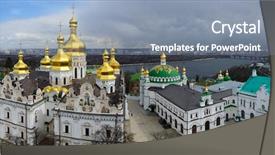  Presentation with city of chicago aerial view - Slide set featuring dnepro - aerial view of kiev-pechersk lavra background and a  colored foreground