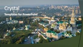  Presentation with city of chicago aerial view - Cool new presentation theme with dnipr - aerial view of kiev pechersk backdrop and a gray colored foreground
