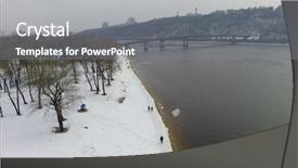  Presentation with winter river - Amazing PPT theme having dnipr - aerial view of winter dnieper backdrop and a gray colored foreground