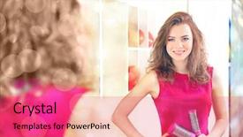  Presentation with beauty salon - Colorful presentation theme enhanced with do hairstyle girl in beauty backdrop and a coral colored foreground
