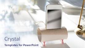  Presentation with speaker - Slide deck with do it yourself phone speaker with copy space for your text background and a sky blue colored foreground