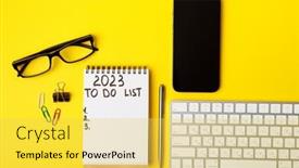  Presentation with phone - Slide deck with do-list-2023-notepad background and a yellow colored foreground