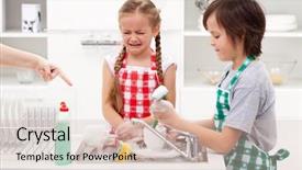  Presentation with exercise kids kid doing fitness - Presentation theme having do the dishes - upset kids background and a soft green colored foreground