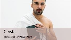 Presentation with kaaba mecca - Colorful PPT layouts enhanced with doa - muslim man posing as ready backdrop and a mint green colored foreground
