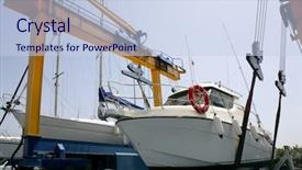  Presentation with fishing boat - Cool new slides with dock crane elevating a fishing backdrop and a sky blue colored foreground