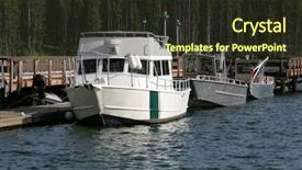  Presentation with luxury service boats - PPT theme with docked boats of the national background and a tawny brown colored foreground