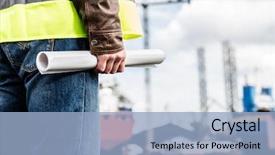  Presentation with construction documents - PPT layouts enhanced with shipbuilding engineer stands background and a light blue colored foreground