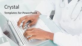  Presentation with medical laptop - Slide deck having close up of doctor's background and a sky blue colored foreground