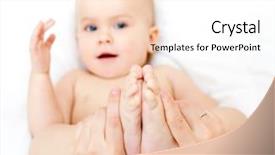  Presentation with baby doctor - PPT theme with foot doctor - masseur massaging little baby's feet background and a sky blue colored foreground