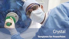  Presentation with operation room - PPT theme having doctor adjusting lamp before operation background and a ocean colored foreground