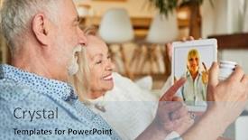  Presentation with senior couple - Presentation theme having doctor-advises-sick-senior-couple background and a light blue colored foreground