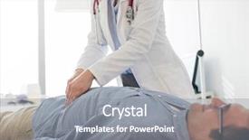 Presentation with examination - Colorful PPT theme enhanced with doctor analyzing abdomen of patient backdrop and a gray colored foreground