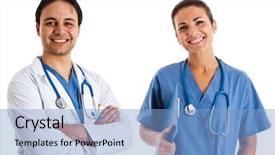  Presentation with friendly - Cool new theme with doctor and a nurse smiling backdrop and a light blue colored foreground