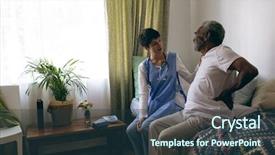  Presentation with asian doctor - Presentation design featuring doctor and african-american senior background and a tawny brown colored foreground