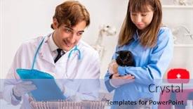  Presentation with vet - Cool new PPT layouts with doctor-and-assistant-in-vet backdrop and a light blue colored foreground