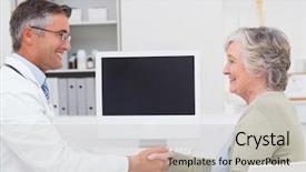  Presentation with black male female fashion - Slide deck featuring doctor and female patient shaking background and a  colored foreground