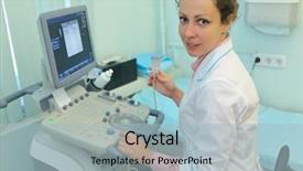  Presentation with control panel - Audience pleasing PPT layouts consisting of doctor and modern ultrasound system backdrop and a  colored foreground