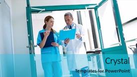  Presentation with teamwork nurse doctor - PPT layouts featuring doctor and nurse checking medical background and a cyan colored foreground