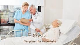  Presentation with senior citizen - Presentation theme with doctor-and-nurse-discuss-therapy background and a lemonade colored foreground