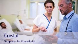  Presentation with digital hospital - Colorful slide deck enhanced with doctor and nurse discussing backdrop and a lemonade colored foreground