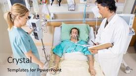  Presentation with nurse care - Presentation design consisting of doctor and nurse examining critical background and a lemonade colored foreground