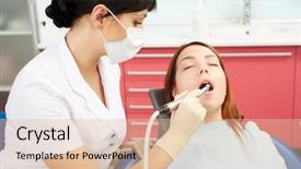  Presentation with doctor office - Cool new PPT theme with doctor and patient at dentist backdrop and a  colored foreground