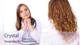  Presentation with asian doctor obese patient - Cool new PPT layouts with doctor and patient at office backdrop and a sky blue colored foreground