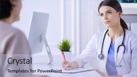  Presentation with doctor and patient medical consultation - Beautiful presentation theme featuring patient discussing medical proble backdrop and a sky blue colored foreground