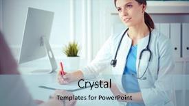  Presentation with doctor and patient medical consultation - Slide set with patient discussing medical proble background and a light blue colored foreground