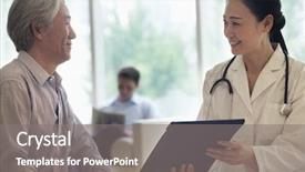  Presentation with female hospital patient - PPT layouts featuring doctor and patient discussing medical background and a gray colored foreground