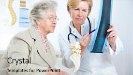  Presentation with doctor discussing family - PPT theme featuring doctor and patient discussing scan background and a light gray colored foreground