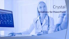  Presentation with patient care - Audience pleasing PPT theme consisting of doctor-and-patient-discussing-something backdrop and a sky blue colored foreground